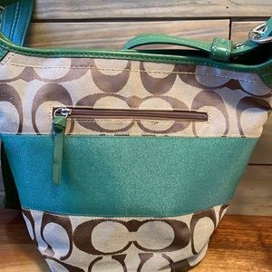Coach handbag green and tan
